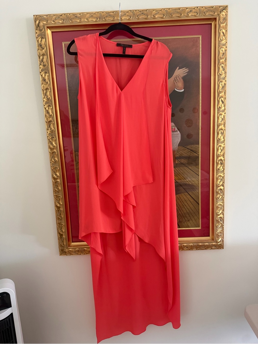 BCBG Coral Asymmetrical Ruffled V-Neck Dress